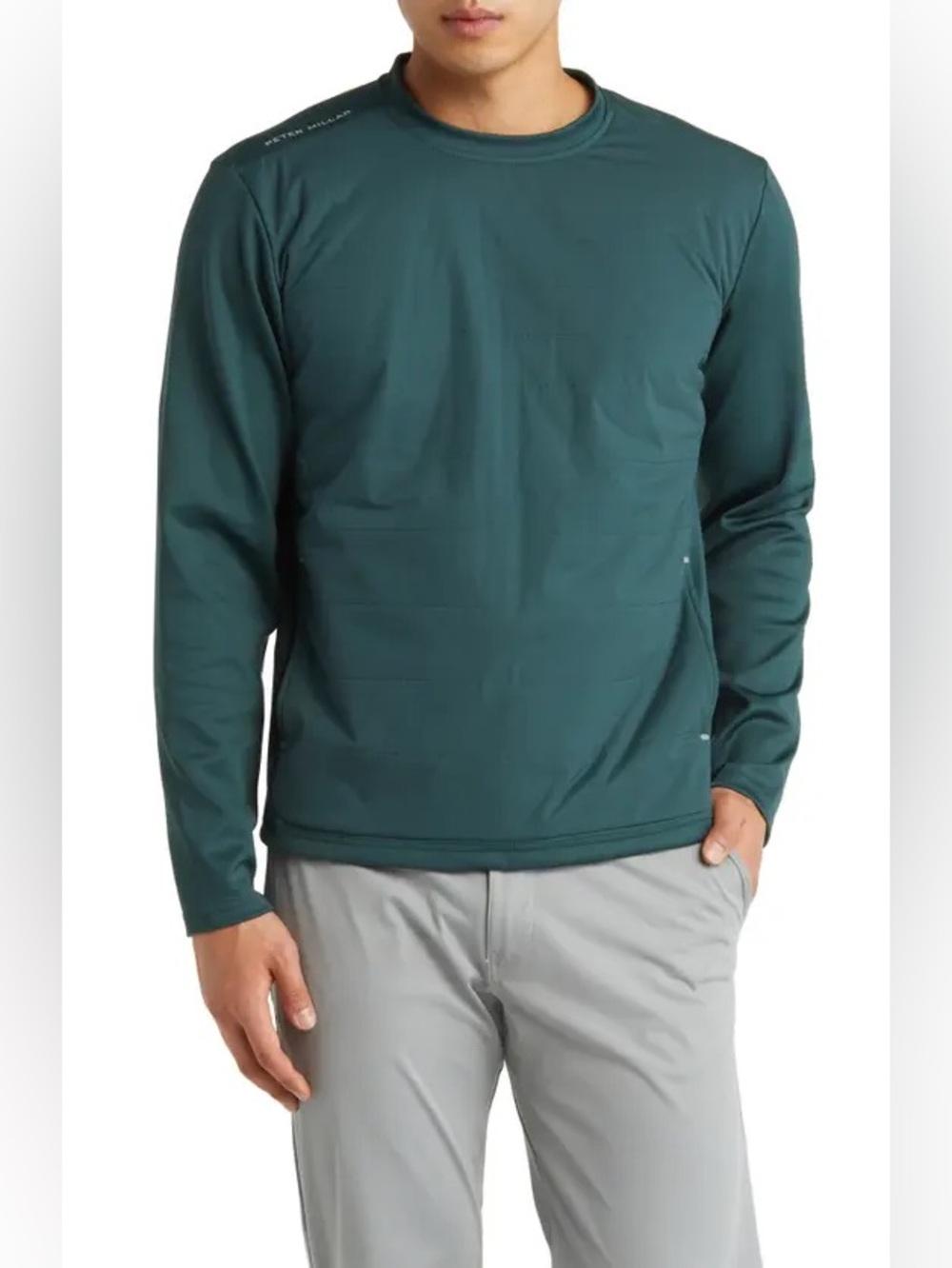 Peter Millar Bond Elite Quilted Crewneck Pullover in the Balsam sz L